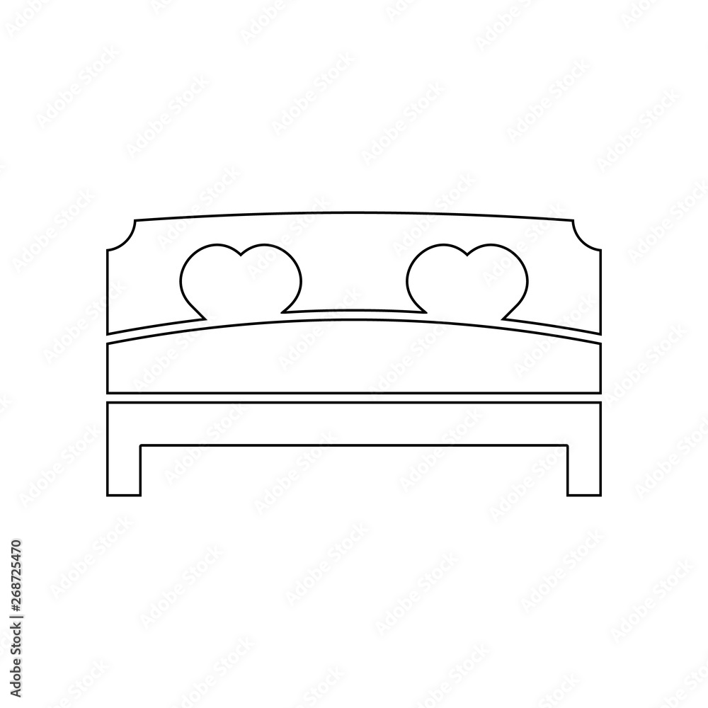 Poster bed with hearts pillow icon. element of love for mobile concept and web apps icon. outline, thin lin