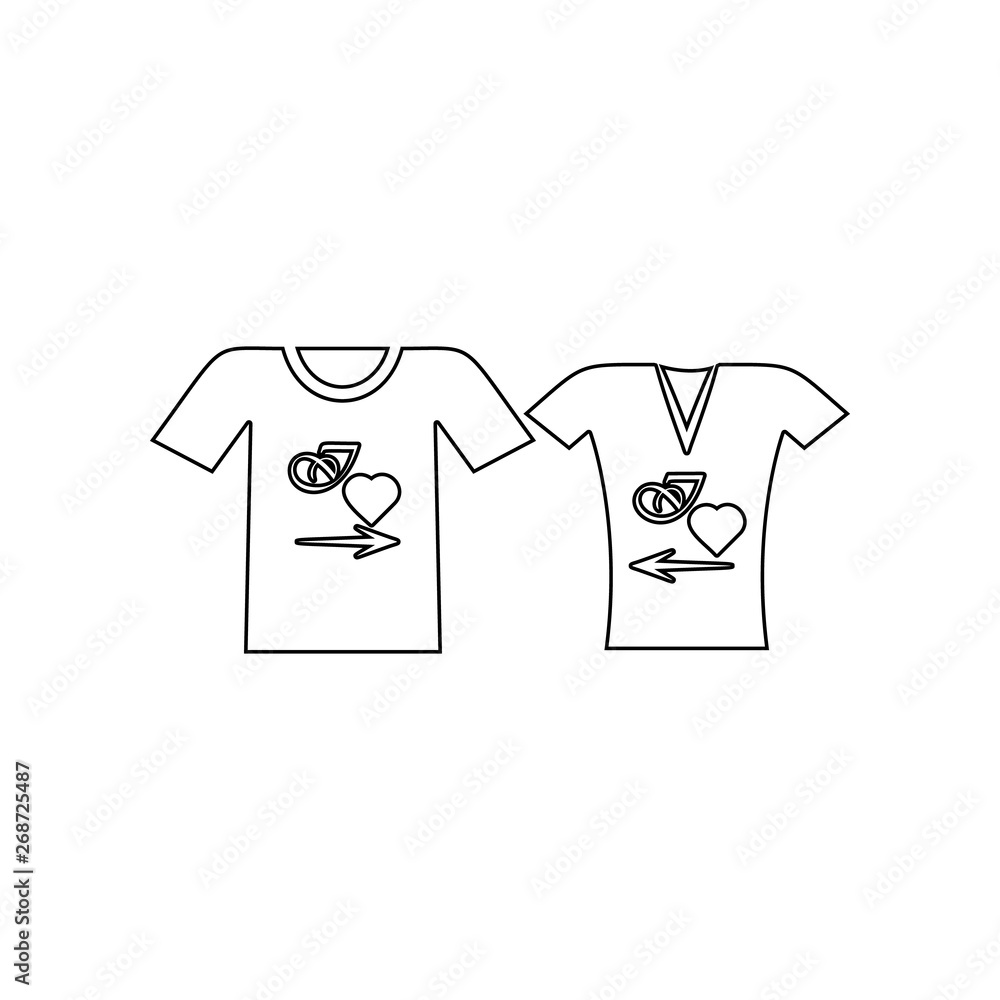 Poster t-shirts and heart icon. element of love for mobile concept and web apps icon. outline, thin line ic