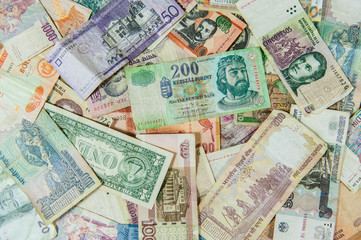 Background made of international money bills / banknotes