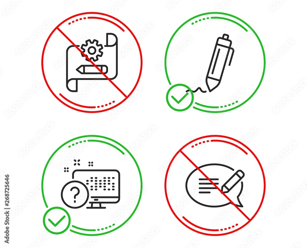 Poster do or stop. online quiz, signature and cogwheel blueprint icons simple set. message sign. web suppor