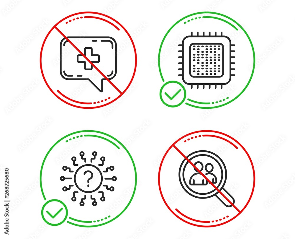 Poster do or stop. cpu processor, medical chat and question mark icons simple set. search employees sign. c