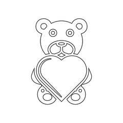 Cute black teddy bear with heart icon. Element of Love for mobile concept and web apps icon. Outline, thin line icon for website design and development, app development