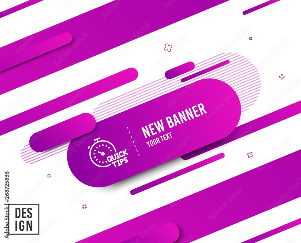 Poster quick tips line icon. helpful tricks sign. tutorials with timer symbol. diagonal abstract banner. li