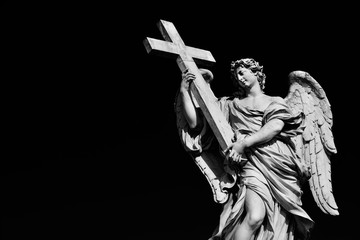 Angel statue holding Holy Cross. A 17th century baroque masterpiece at the top of Sant'Angelo...