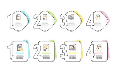 Like video, Accounting checklist and Hdd icons simple set. Ship sign. Thumbs up, Calculator, Memory disk. Shipping watercraft. Technology set. Infographic timeline. Line like video icon. Vector