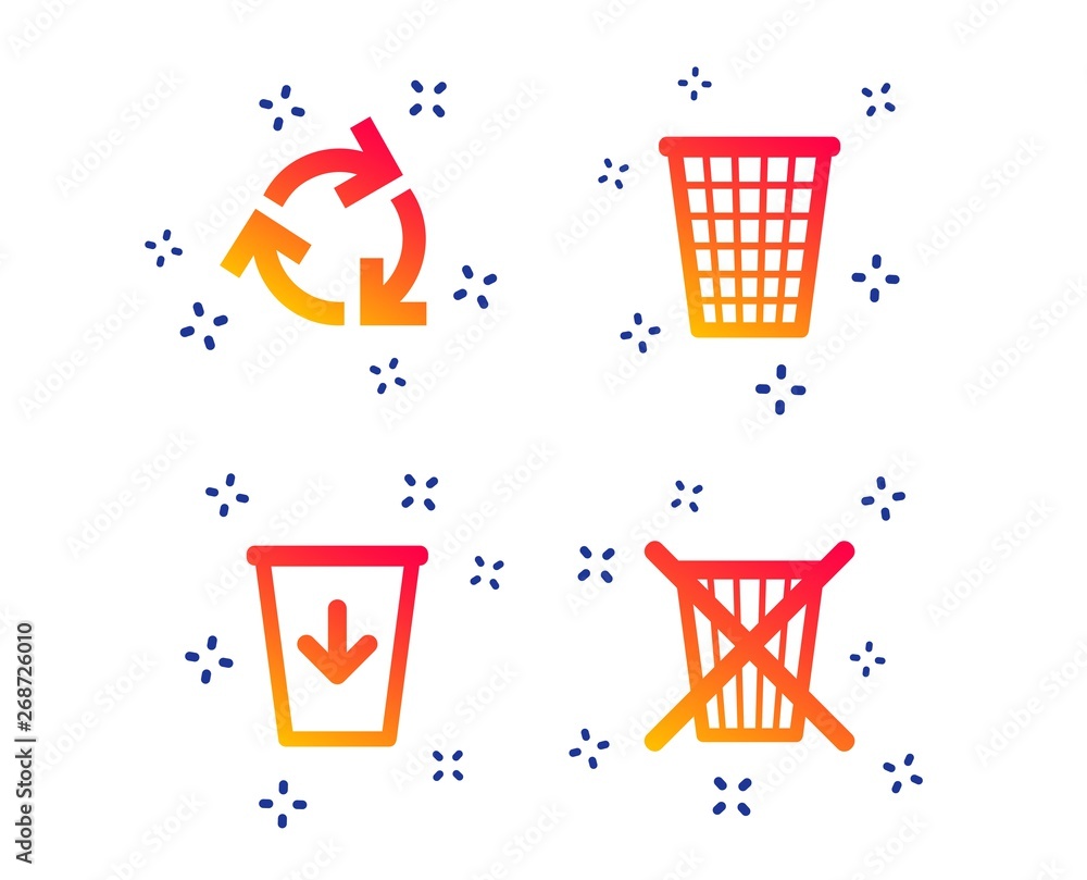 Poster recycle bin icons. reuse or reduce symbols. trash can and recycling signs. random dynamic shapes. gr