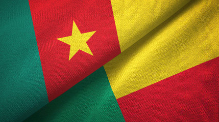 Cameroon and Benin two flags textile cloth, fabric texture 