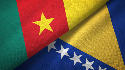 Cameroon and Bosnia and Herzegovina two flags textile cloth, fabric texture 