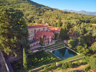 Aerial view of the Yuste monastery located in Extremadura (Spain). Place where Emperor Charles V of...