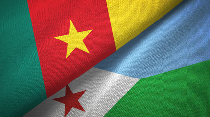 Cameroon and Djibouti two flags textile cloth, fabric texture