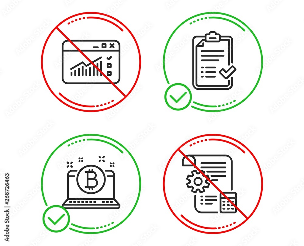 Poster do or stop. bitcoin, approved checklist and web traffic icons simple set. settings blueprint sign. c