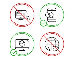 Do or Stop. Online payment, Phone payment and Seo timer icons simple set. International love sign. Money, Mobile pay, Analytics. Internet dating. Technology set. Line online payment do icon. Vector