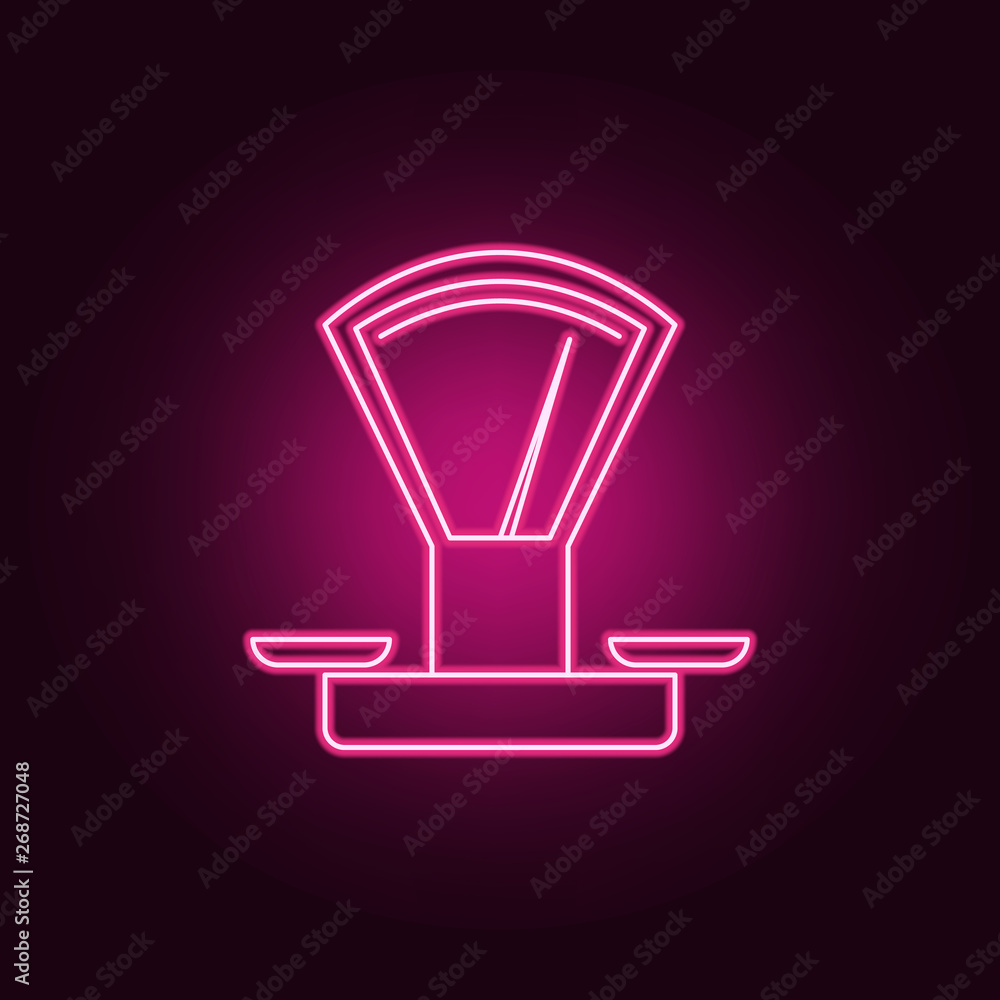 Poster mechanical scales neon icon. elements of measure set. simple icon for websites, web design, mobile a