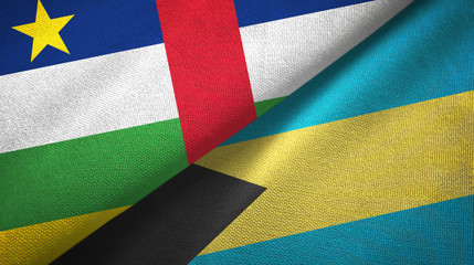 Central African Republic and Bahamas two flags textile cloth, fabric texture 