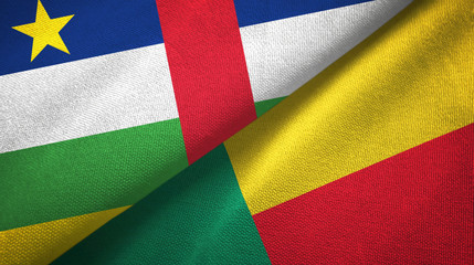Central African Republic and Benin two flags textile cloth, fabric texture 