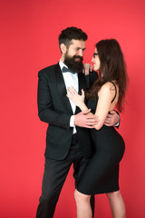 art experts of bearded man and woman. romantic date for art expert couple. Couple in love on date. esthete. Romantic relationship. Formal couple. Formal party. art experts team. date meeting. In love