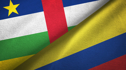 Central African Republic and Colombia two flags textile cloth, fabric texture