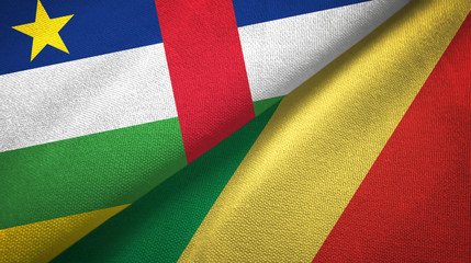Central African Republic and Congo two flags textile cloth, fabric texture 