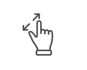 Touchscreen gesture line icon. Zoom in sign. Action arrows symbol. Quality design element. Linear style touchscreen gesture icon. Editable stroke. Vector