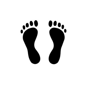 Vector flat black logo icon of man human foot print steps silhouette isolated on white background