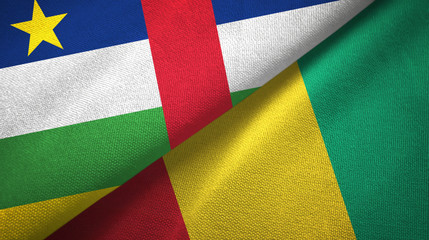 Central African Republic and Guinea two flags textile cloth, fabric texture