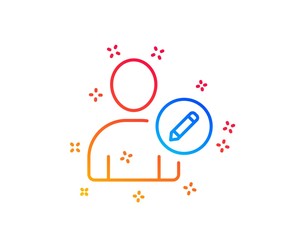 Edit User line icon. Profile Avatar with pencil sign. Person silhouette symbol. Gradient design elements. Linear edit user icon. Random shapes. Vector