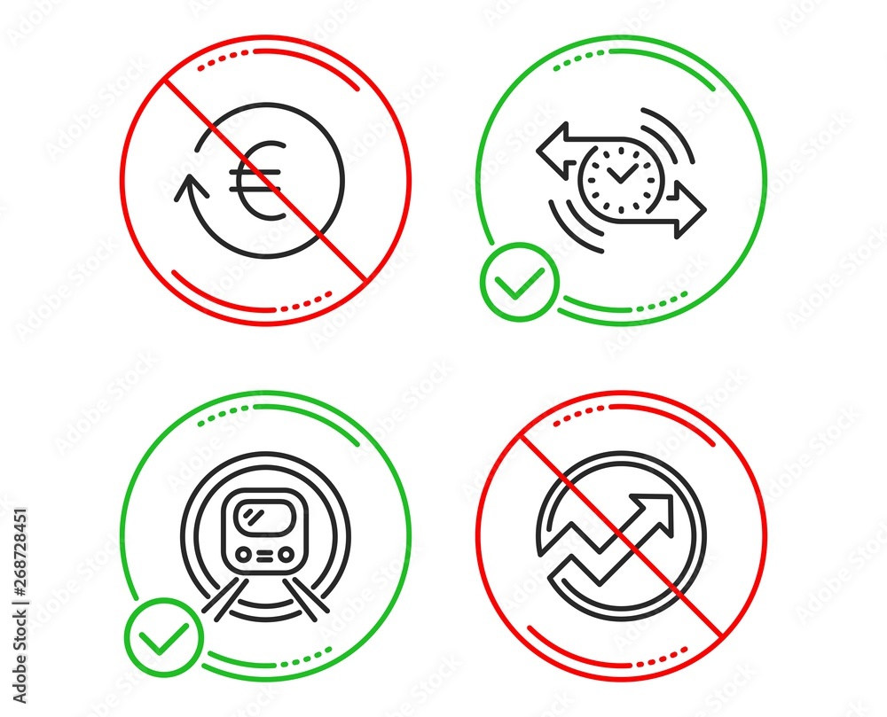 Poster do or stop. timer, exchange currency and metro subway icons simple set. audit sign. stopwatch, reshr