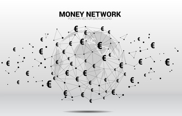 World Globe with money euro currency icon polygon dot connected line. Concept for financial network connection.