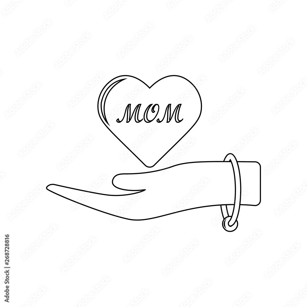 Poster heart mom in hands icon. element of mother day for mobile concept and web apps icon. outline, thin l