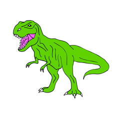 Vector hand drawn doodle sketch green tyrannosaur dinosaur isolated on white background