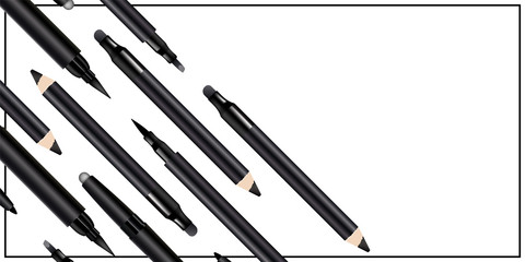 Beautiful Eyeliner Pen Set Poster for the promotion of cosmetic premium product. Cosmetic ads banner for packaging  with graphic elements. Design of New Product.