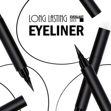 Beautiful Eyeliner Pen Poster for the promotion of cosmetic premium product. Cosmetic ads for packaging  with graphic elements. Design of New Product. 3d