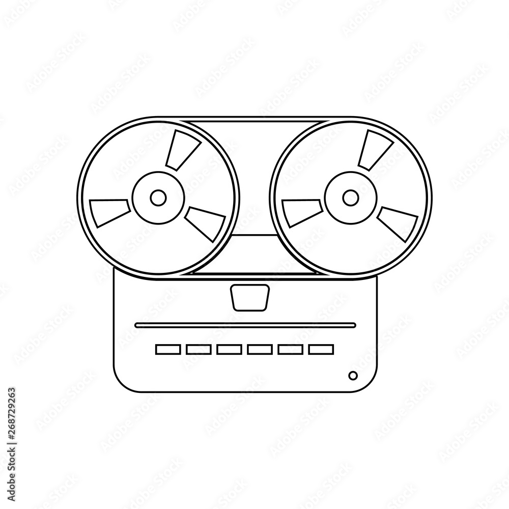 Poster analog stereo open reel tape deck recorder icon. element of music instrument for mobile concept and 