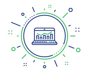 Obraz premium Marketing statistics line icon. Web analytics symbol. Laptop or Notebook sign. Quality design elements. Technology web analytics button. Editable stroke. Vector