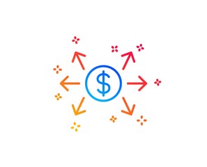 Dollar exchange line icon. Payment sign. Finance symbol. Gradient design elements. Linear dollar exchange icon. Random shapes. Vector