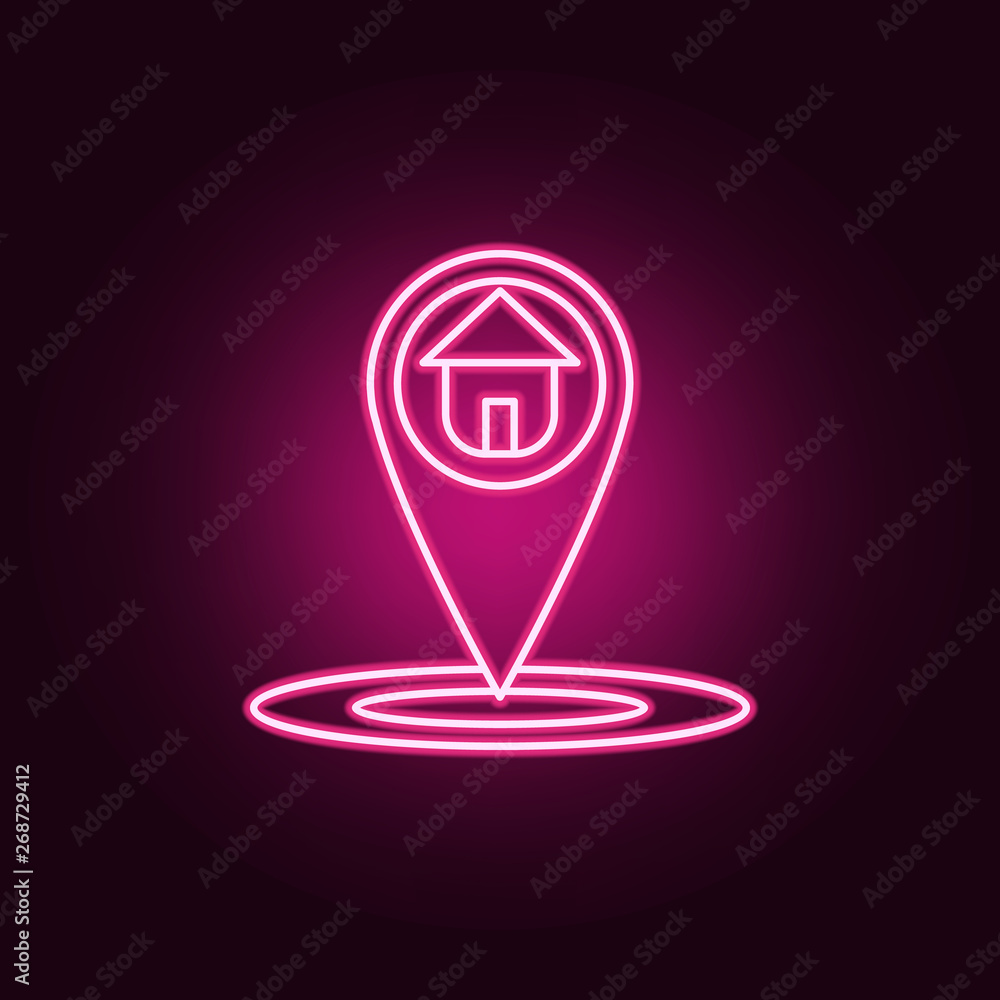 Poster pin with house neon icon. elements of navigation set. simple icon for websites, web design, mobile a