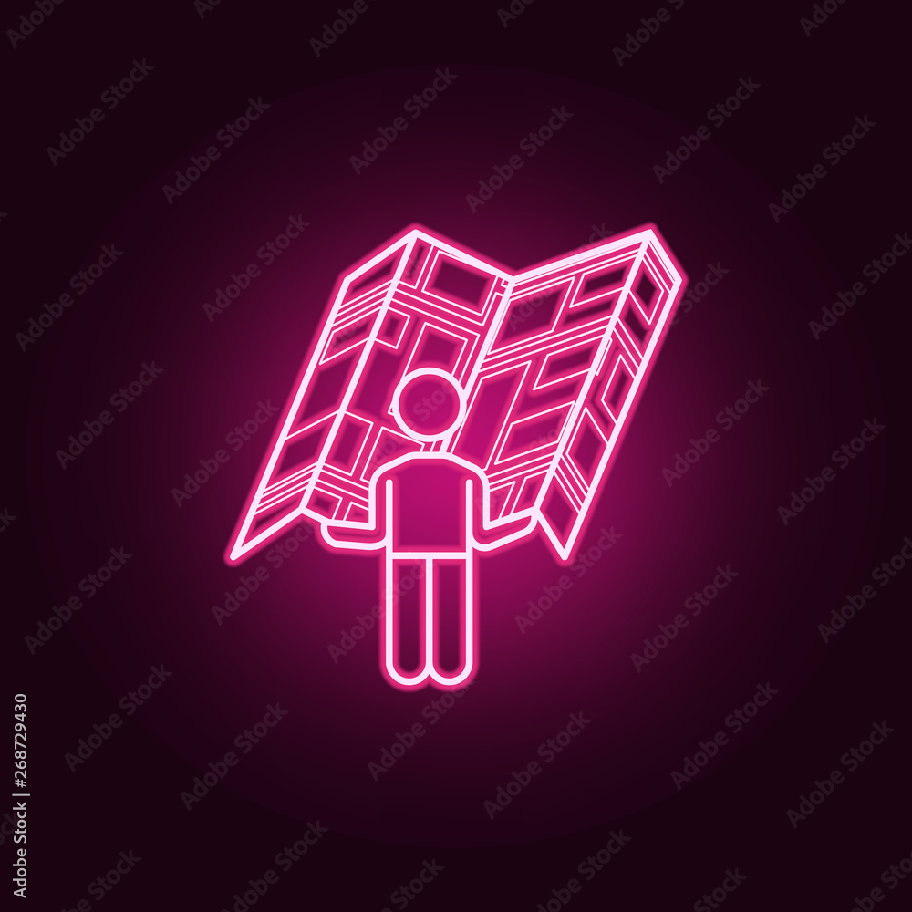 Poster a man with an open card neon icon. elements of navigation set. simple icon for websites, web design,
