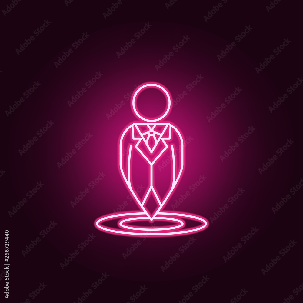 Poster business man in the shape of a pin neon icon. elements of navigation set. simple icon for websites, 
