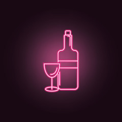 Wine bottle with wine glass neon icon. Elements of Party set. Simple icon for websites, web design, mobile app, info graphics
