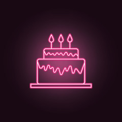 Birthday cake neon icon. Elements of Party set. Simple icon for websites, web design, mobile app, info graphics