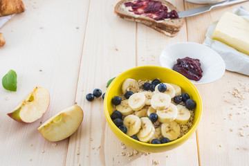 Breakfast on a wooden simple table.. Croissants Breakfast with aromatic tast. Good morning, great start to the day.