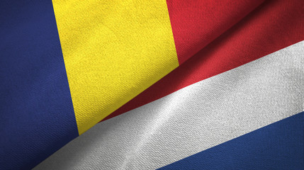 Chad and Netherlands two flags textile cloth, fabric texture