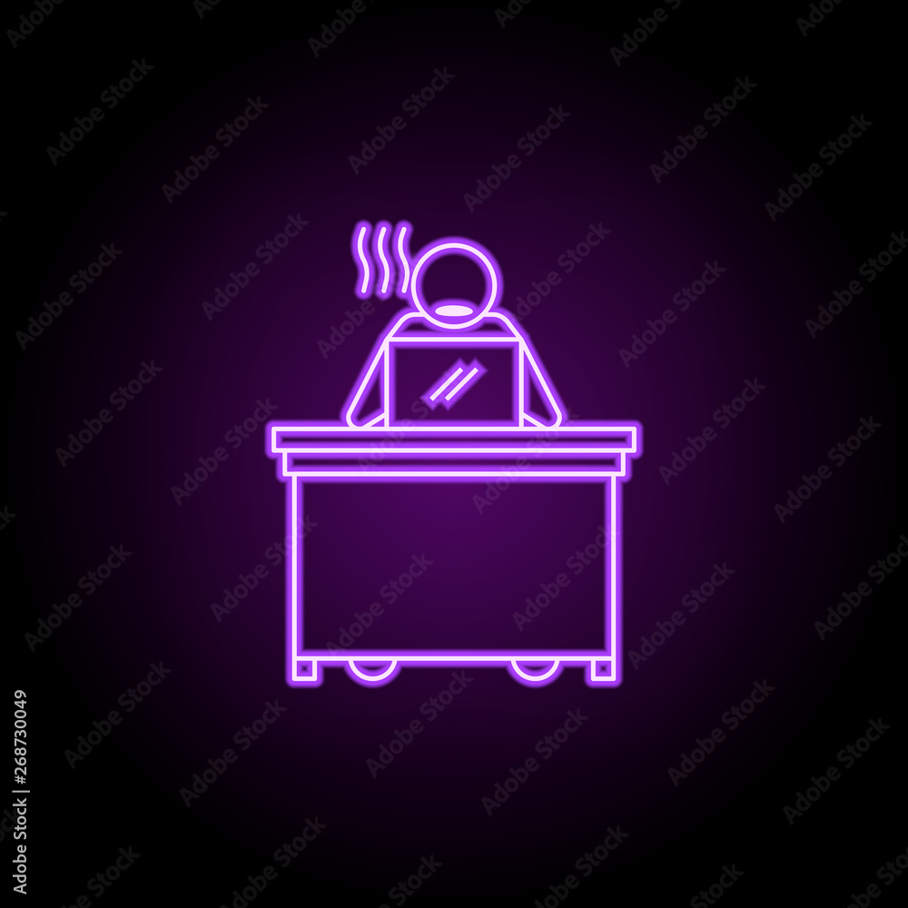 Poster worker in stress neon icon. elements of people in the work set. simple icon for websites, web design