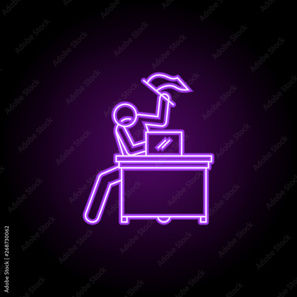 Poster worker is giving up neon icon. elements of people in the work set. simple icon for websites, web des