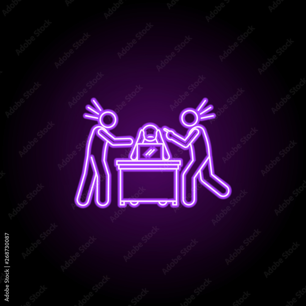 Poster worker is scolded by client neon icon. elements of people in the work set. simple icon for websites,