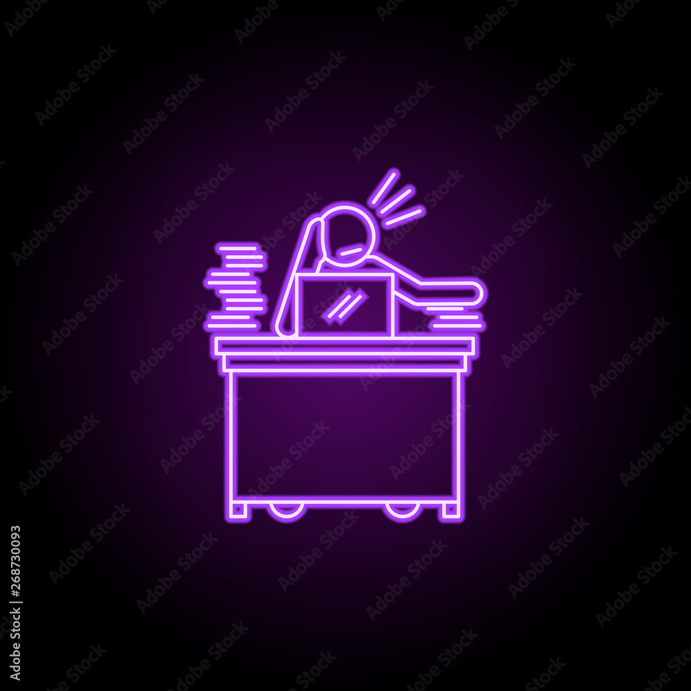 Poster worker is bored neon icon. elements of people in the work set. simple icon for websites, web design,