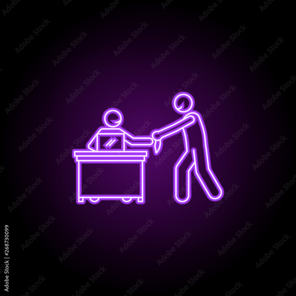 Poster worker in contact with client neon icon. elements of people in the work set. simple icon for website