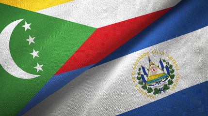 Comoros and El Salvador two flags textile cloth, fabric texture