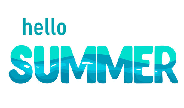 Hello summer. Lettering banner decorated in cartoon liquid style. Vector illustration on white background.