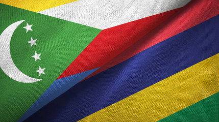 Fototapeta premium Comoros and Mauritius two flags textile cloth, fabric texture